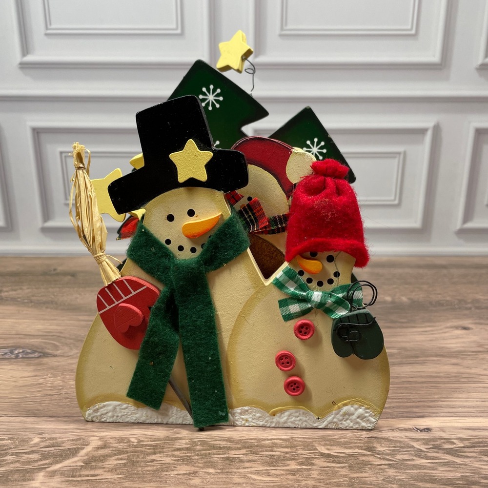 Wooden Snowman Christmas Decor Coaster Set Festive Holiday Tabletop Accent